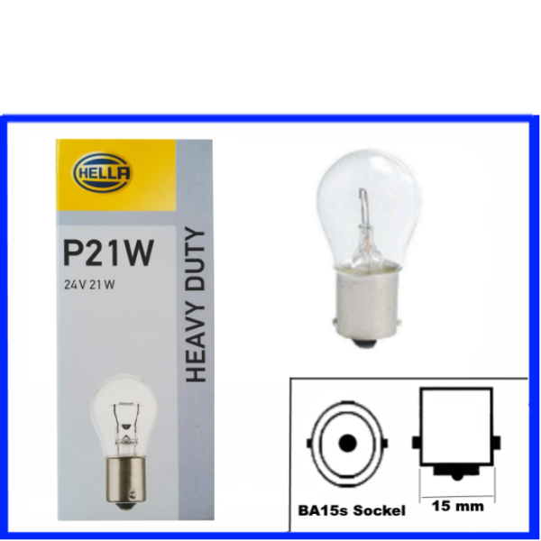 Hella Glühlampe 24 Volt 21 Watt HEAVY DUTY P21W BA15s