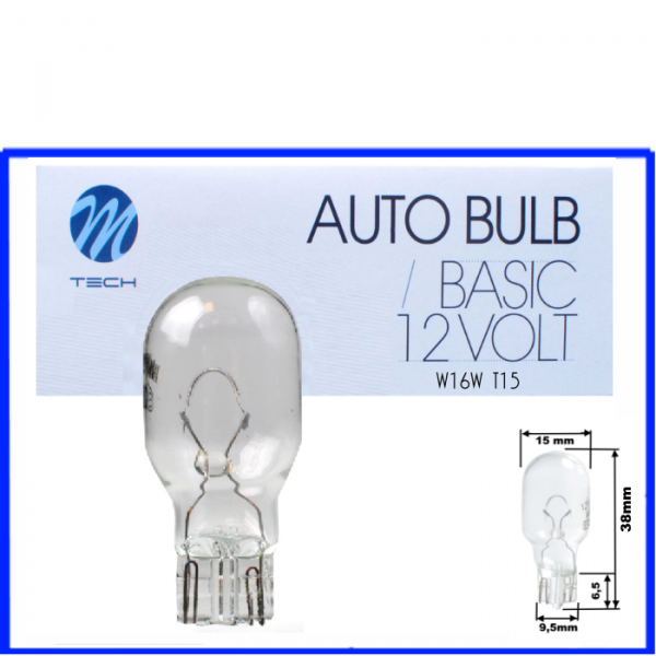 M-Tech Glassockellampe 12 Volt 16 Watt T15 W16W W2,1x9,5d