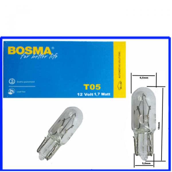 Bosma Glassockellampe 12 Volt 1,7 Watt T5