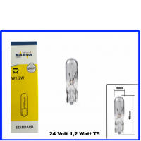 Narva Glassockellampe 24 Volt 1,2 Watt T5 W2x4,6d