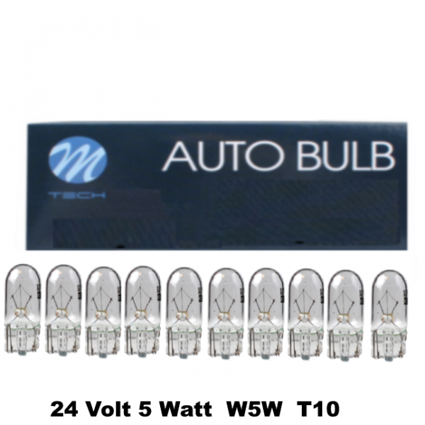 10 Stück M-Tech Glassockellampe 24 Volt 5 Watt W5W T10 W2,1x9,5d
