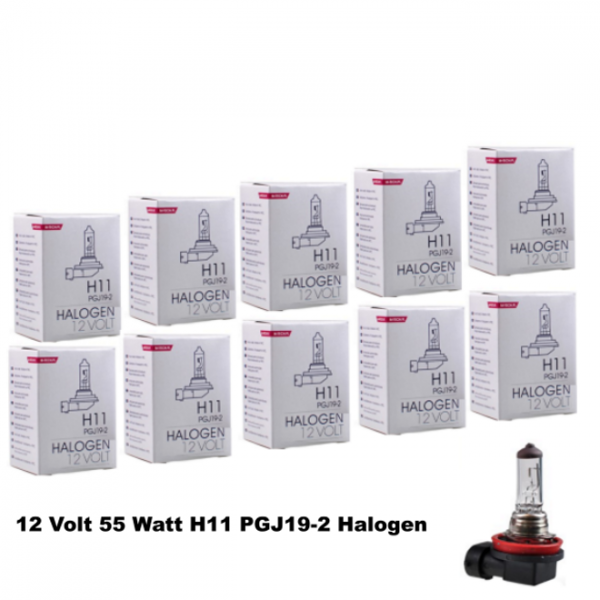 10 Stück M-Tech Halogenlampe H11 12 Volt 55 Watt PGJ19-2