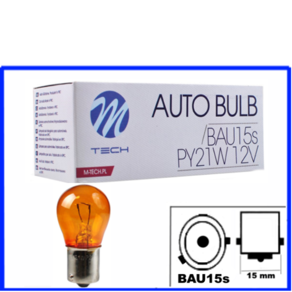 M-Tech Kugellampe 12 Volt 21 Watt PY21W BAU15s amber orange